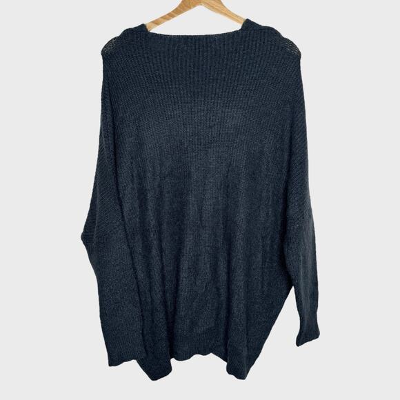 Lulus Small Dark Slate Blue V-Neck Sweater Knit Dolman Sleeve Relaxed Fit Boho - Picture 7 of 9